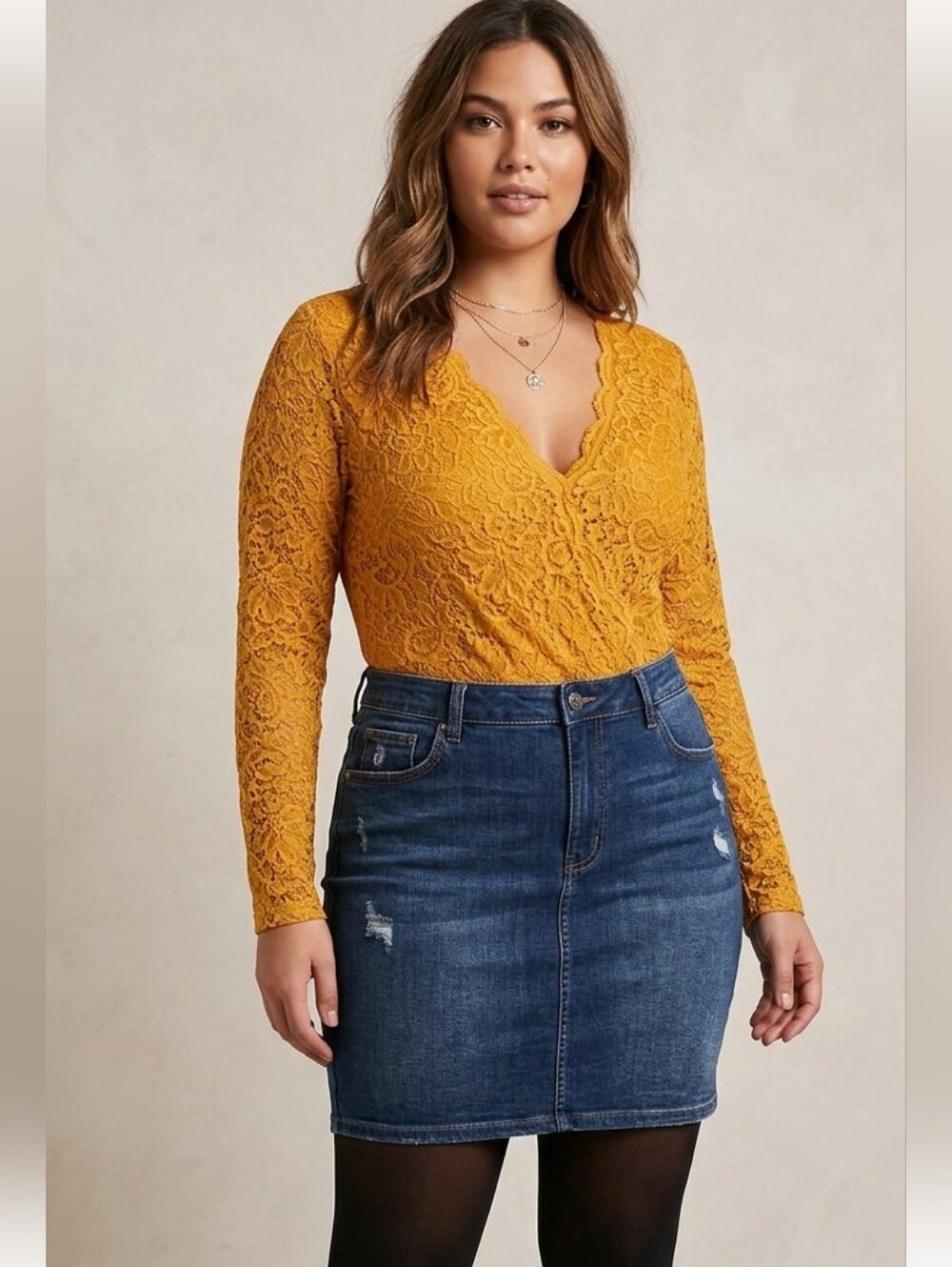 💛 NWOT Forever 21 Long Sleeve Yellow Lace Bodysuit Size 3X